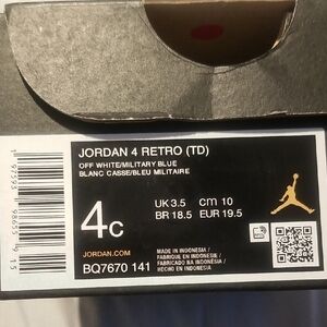 Jordan 4 Retro Kids Sneakers - Off White and Military Blue